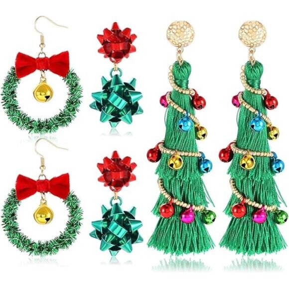 Christmas Earrings for Women - Bow, Wreath, and Long Tassel - Picture 8 of 8